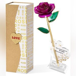 NEW Gold-Dipped Purple Rose with Stand